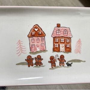 PINK Gingerbread Rectangular Serving Platter Plate NEW Peppermint and Pine dish